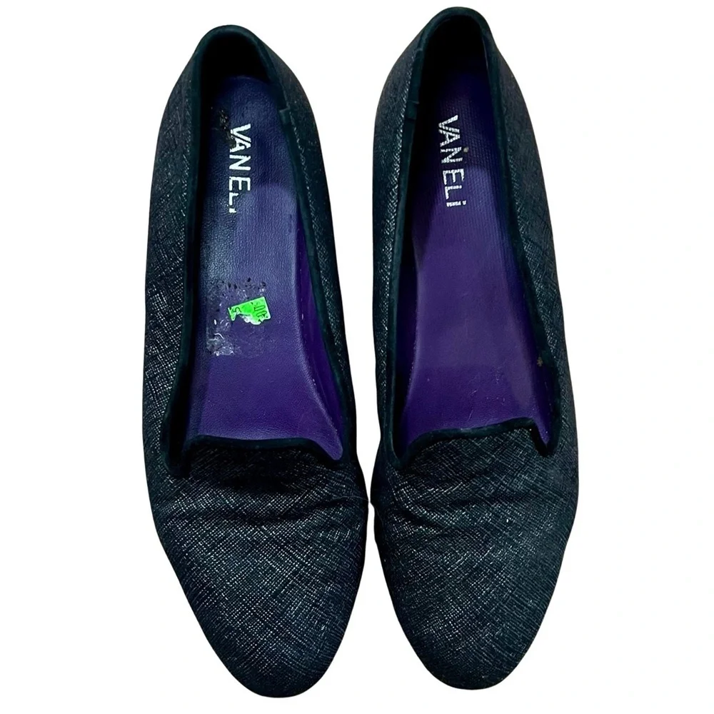 Vaneli Black Textured Slip-On Flats Size 9M Comfort Shoes